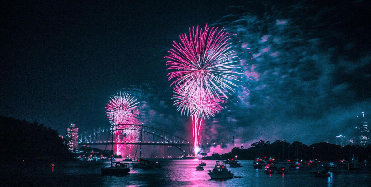 fireworks over  bridge