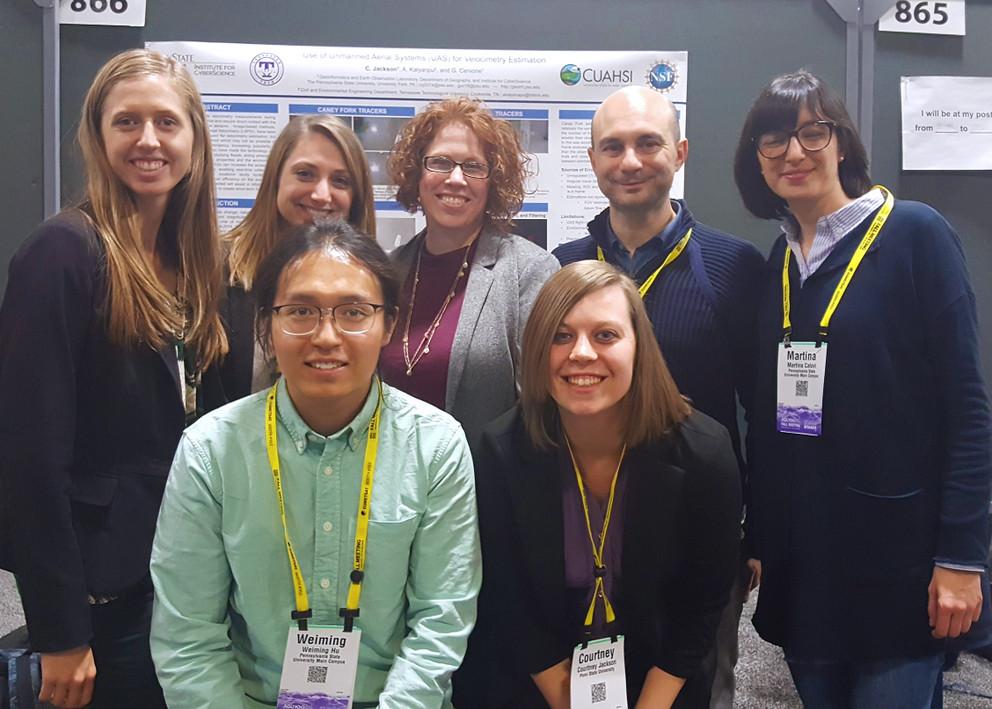 Guido Cervone with students and postdoctoral scholars from his lab at a recent AGU fall meeting