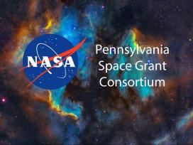 NASA logo and the words "Pennsylvania Space Grant Consortium" on a background depicting a nebula in space