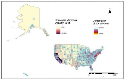 VA services and veterans populations map