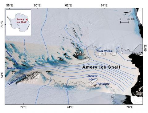 Satellite imagery of the Amery Ice Shelf in East Antarctica