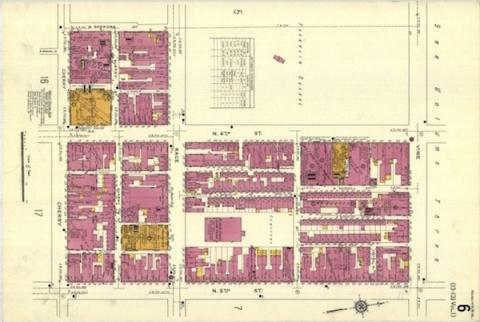 This engineering drawing of Franklin Square in Philadelphia is part of the Sanborn Fire Insurance Maps of 1925 collection