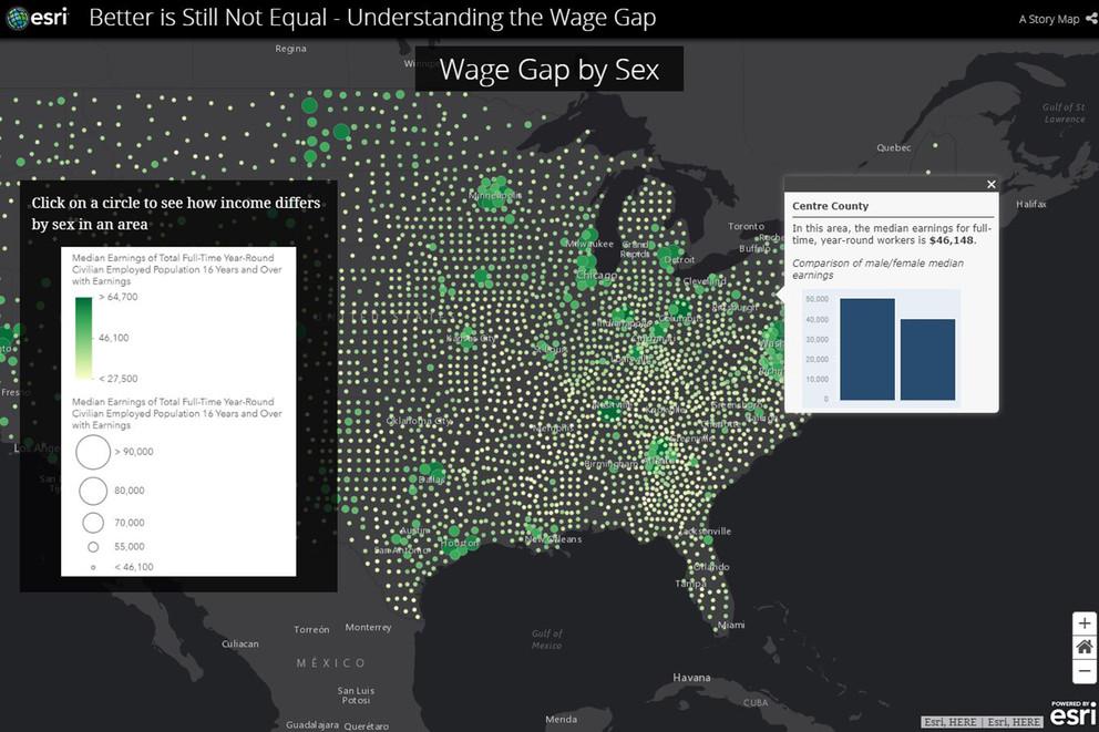 Alexis Fisher used Esri's ArcGIS StoryMaps software to spotlight the wage gap in the United States