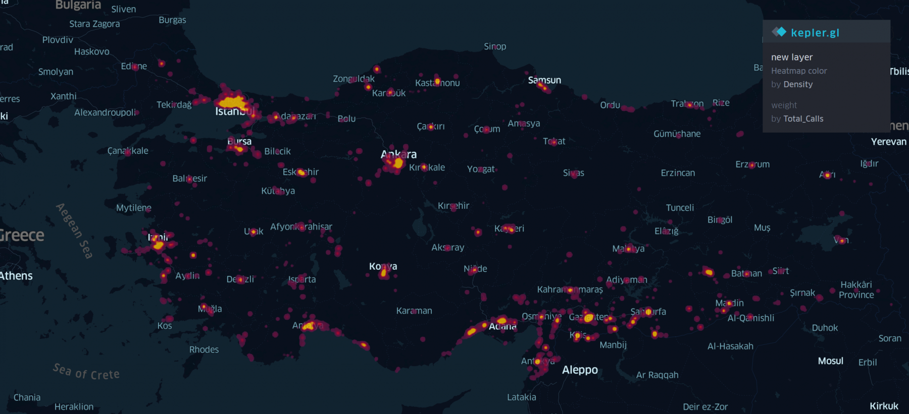 heat map showing calls from refugees to non-refugees